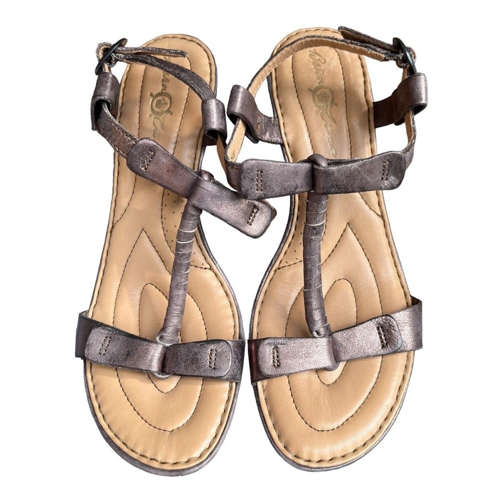 Born Crown Sandals Womens 7M Brown Gold Leather Comfort Double Strap Heel Buckle - Picture 2 of 8